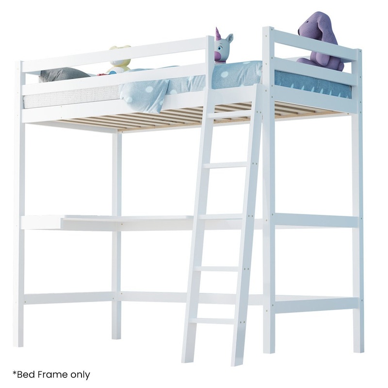 KINGSTON SLUMBER Wooden Kids Single Loft Bed Frame with Desk – White