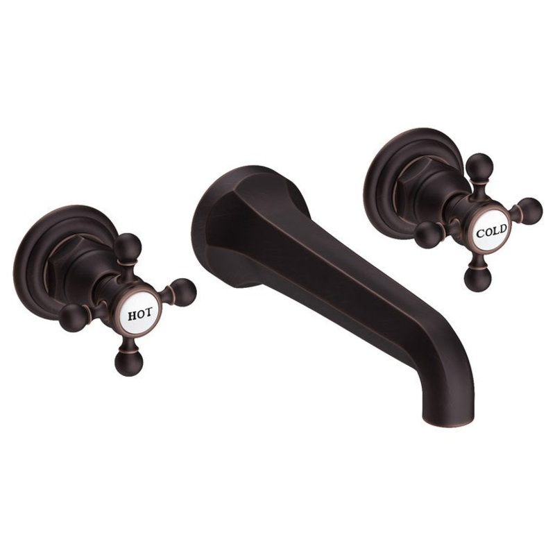 Lavatory Faucet Astor Wall Mount 8 Inch Spread 2 Cross ADA Watersense Venetian Bronze 1.2 Gallons Per Minute Brass Less Drain Spout Reach 7-1/2 Inch