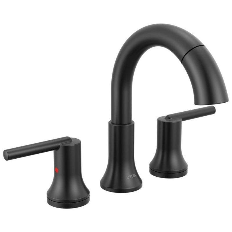 Lavatory Faucet Trinsic Widespread 4-16 Inch Spread 2 Lever ADA WaterSense Matte Black Pull Down 1.2 Gallons per Minute