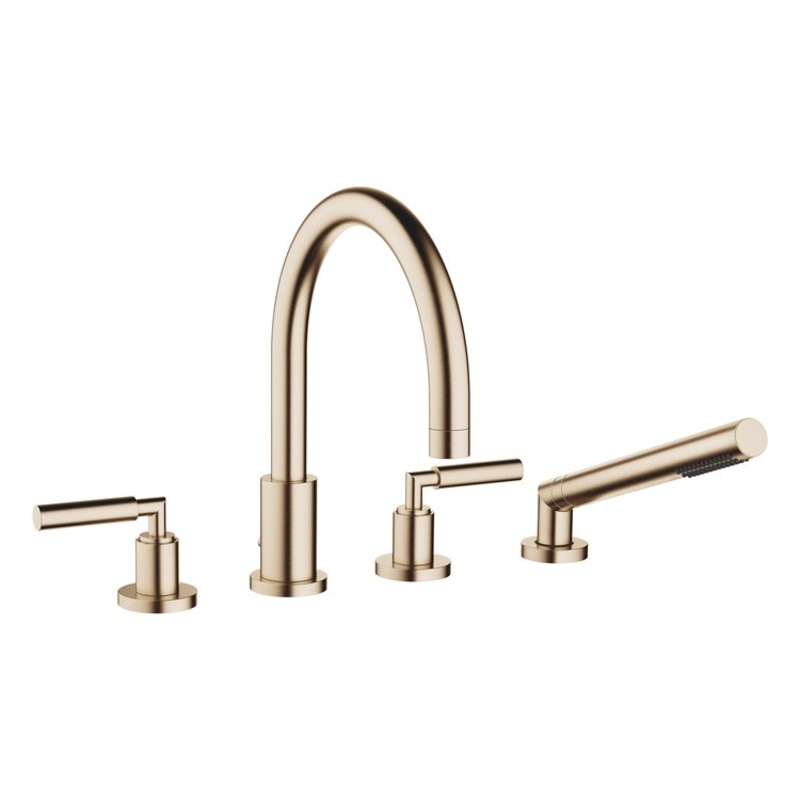 Tub Filler TARA Mixer for Deck Mount with Handshower 2 Lever ADA Brushed Champagne