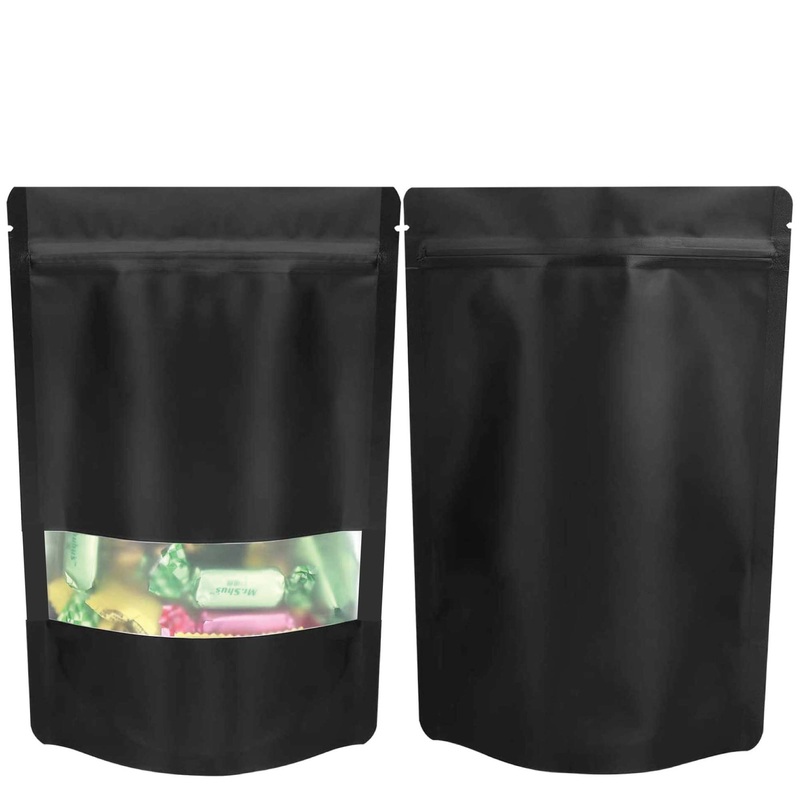 400 Resealable Mylar Stand Up Bags 36x25cm – Black Food Packaging Zip Pouch