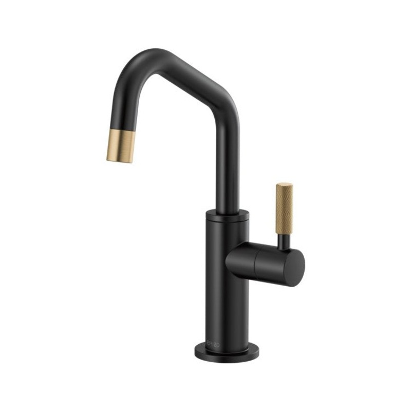 Beverage Faucet Litze Cold Water 1 Knurled Lever ADA Matte Black/Brilliance Luxe Gold Angled Spout 360 Degree Swivel