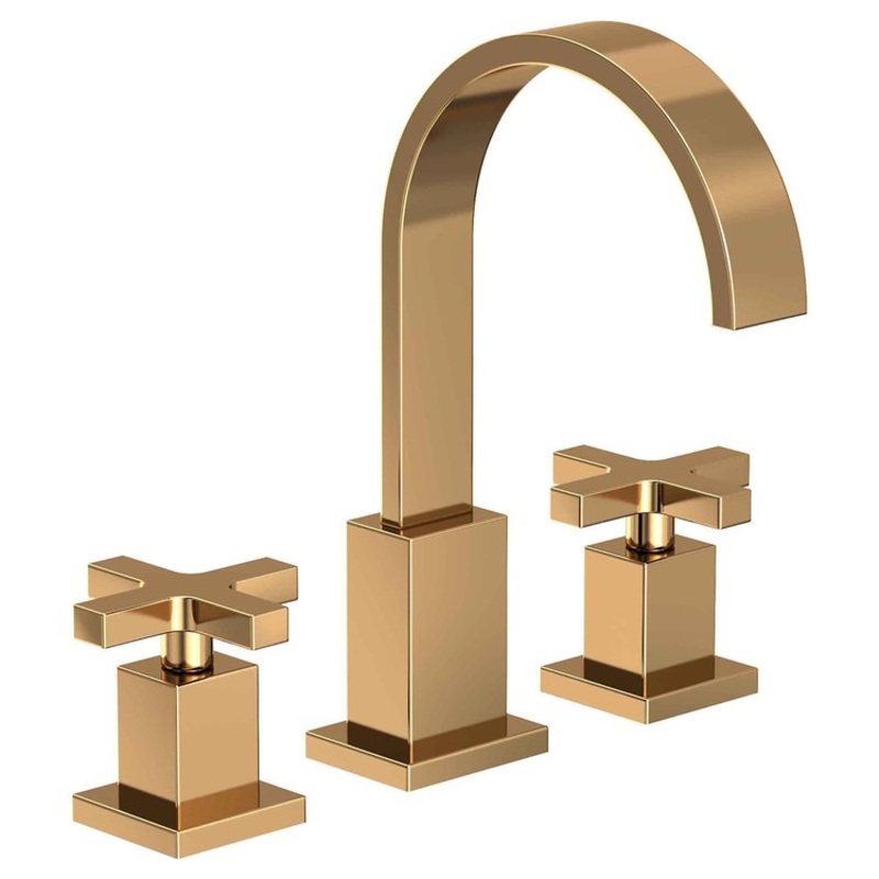 Lavatory Faucet Secant Widespread 8 to 20 Inch Spread 2 Cross ADA Polished Brass Uncoated Living 1.2 Gallons per Minute Brass Spout Height 6-3/4 Inch