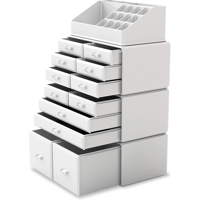 Makeup Cosmetic Organizer Storage with 12 Drawers Display Boxes White