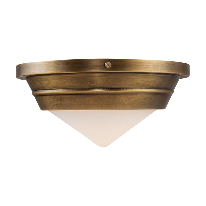 One Light Flush Mount from the Willard Collection in Vintage Brass/Matte Opal Glass Finish by Alora