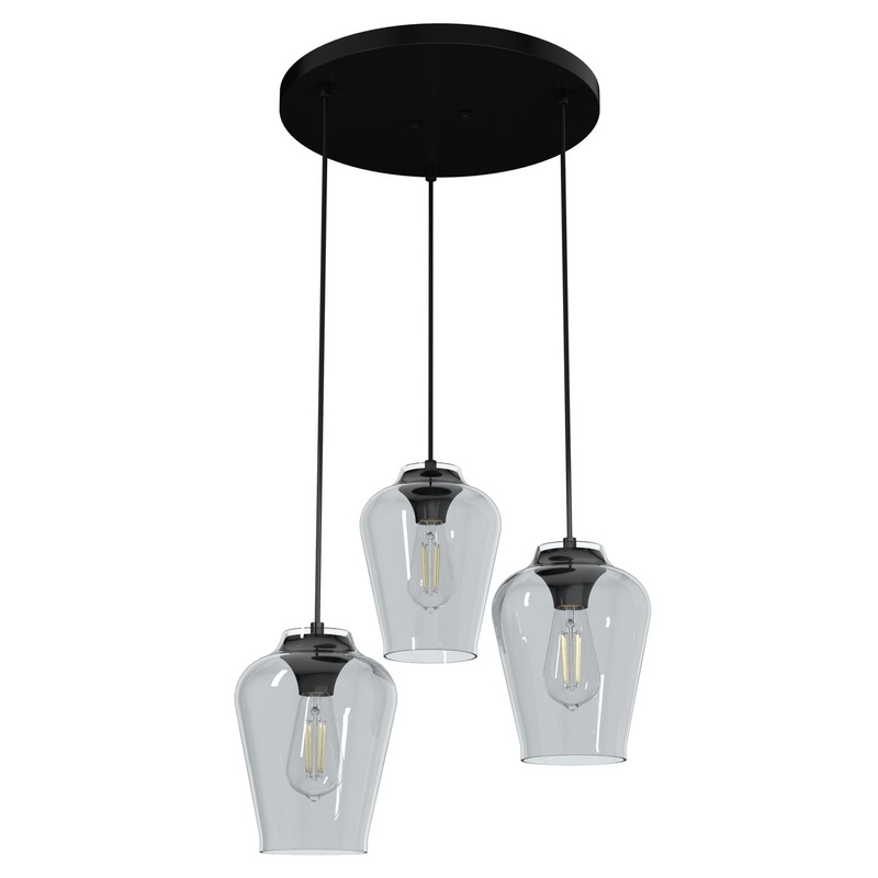 Three Light Cluster from the Vidria Collection in Matte Black Finish by Hunter