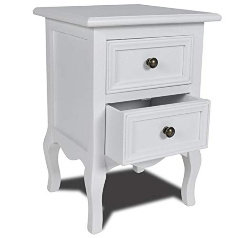Comodini in MDF con estremit in legno, comodini in legno, comodini in stile vintage, con 2 cassetti, per corridoio, camera da letto, soggiorno, bianco, 34,5 x 30 x 49 cm