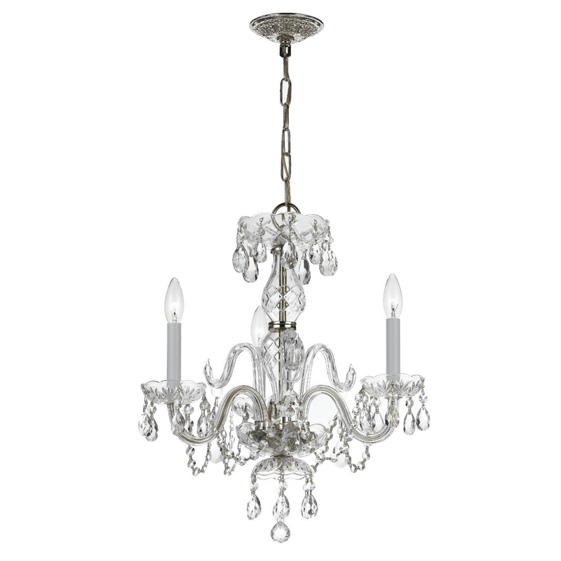 Crystorama 5044-CH-CL-SAQ Traditional Crystal Three Light Mini Chandelier Polished Chrome