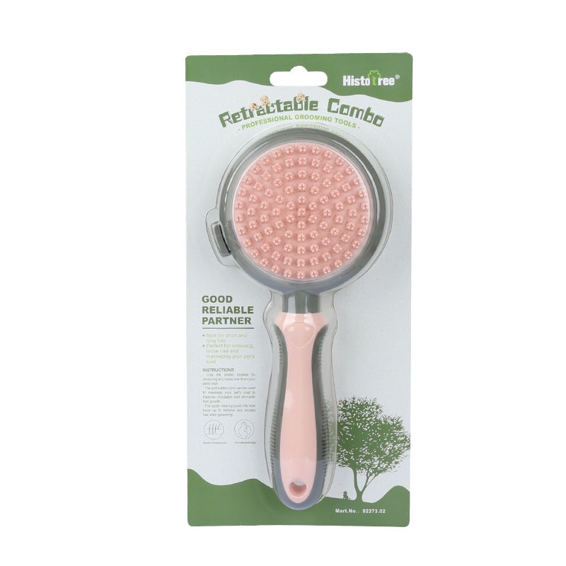 Pink And Grey Dual-Sided Pet Grooming Brush – Self-Cleaning Slicker & Gentle Massage Bath Comb for Dogs & Cats