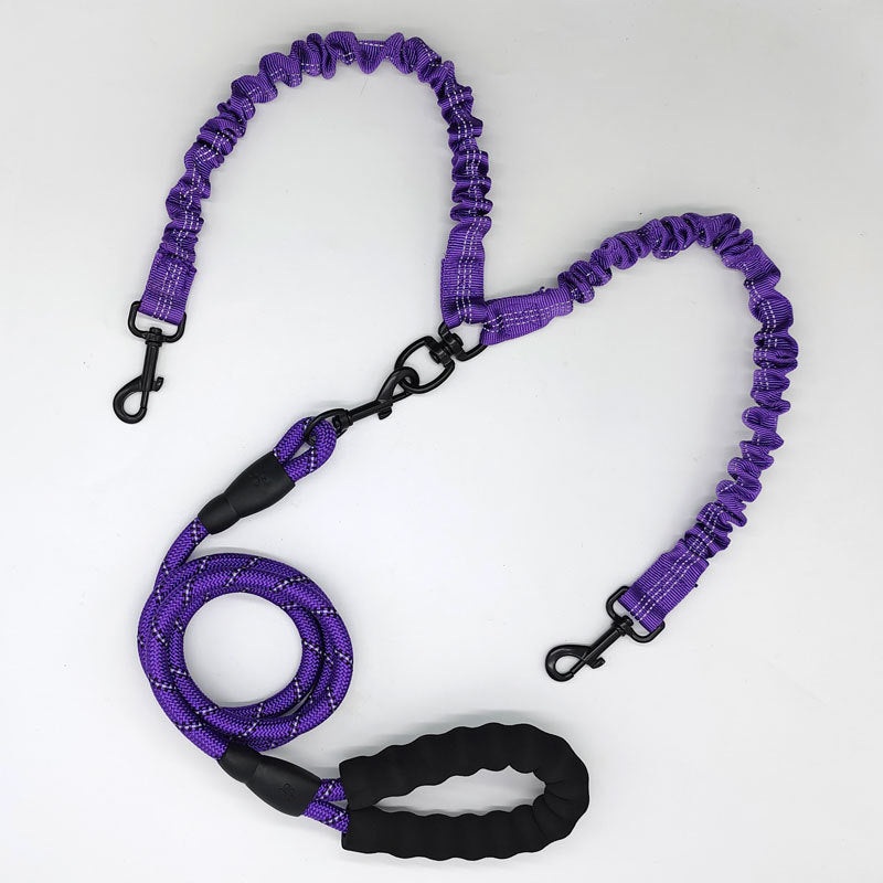 Purple Pet Double-Ended Rope + 1.5M Leash – Easy to walk two dogs, tangle-free design