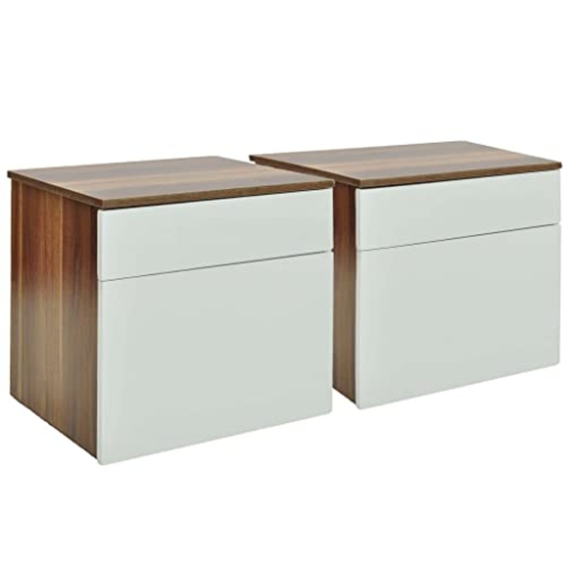 vidaXL 2x Comodini con Cassetto Marrone Bianco Set Tavolini Notte Armadietti