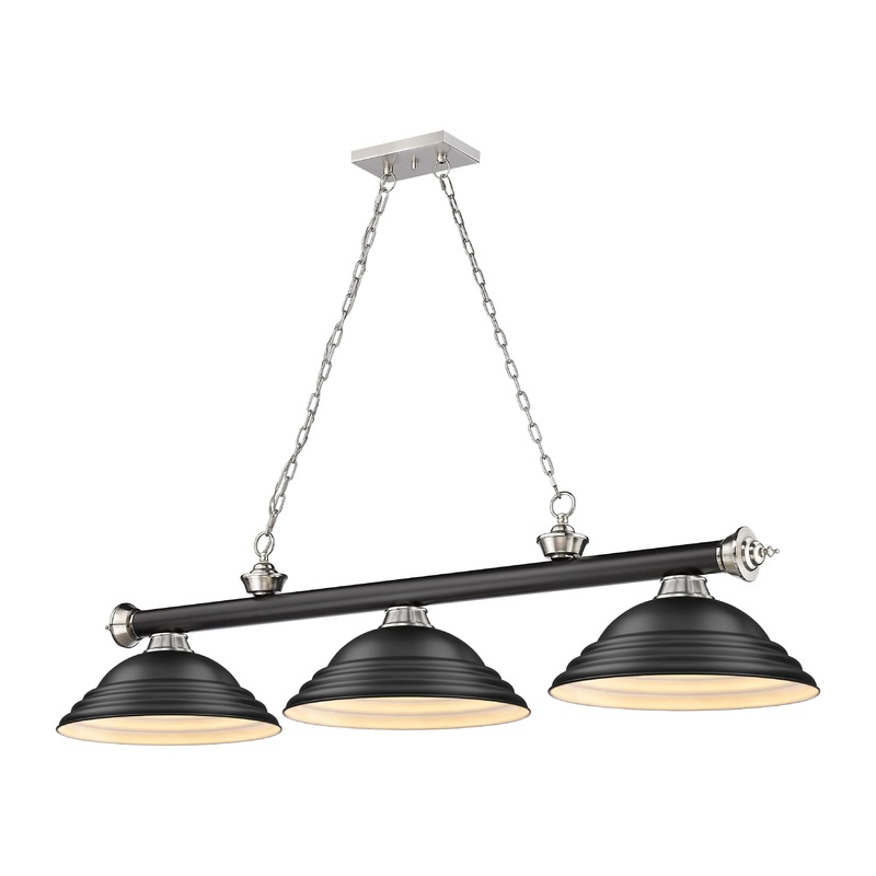 Cordon 3-Light Billiard Matte Black + Brushed Nickel Dome Matte Black Steel