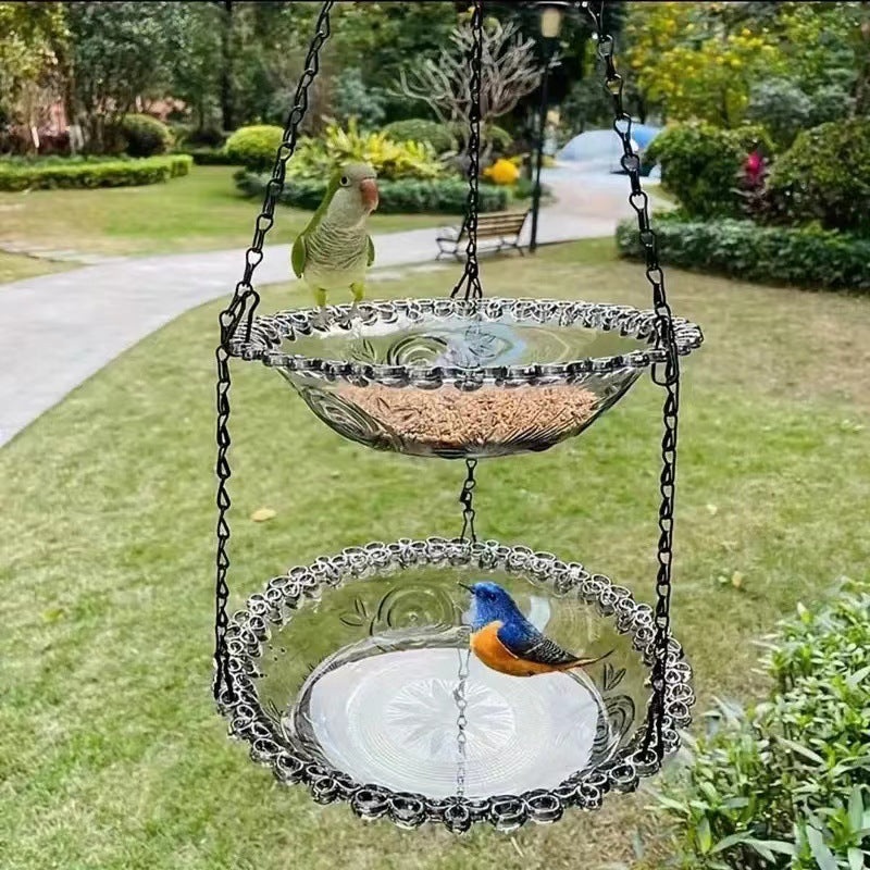 Grey Easy Clean Hanging Bird Feeder – Double Layer Durable Plastic Design for Patios