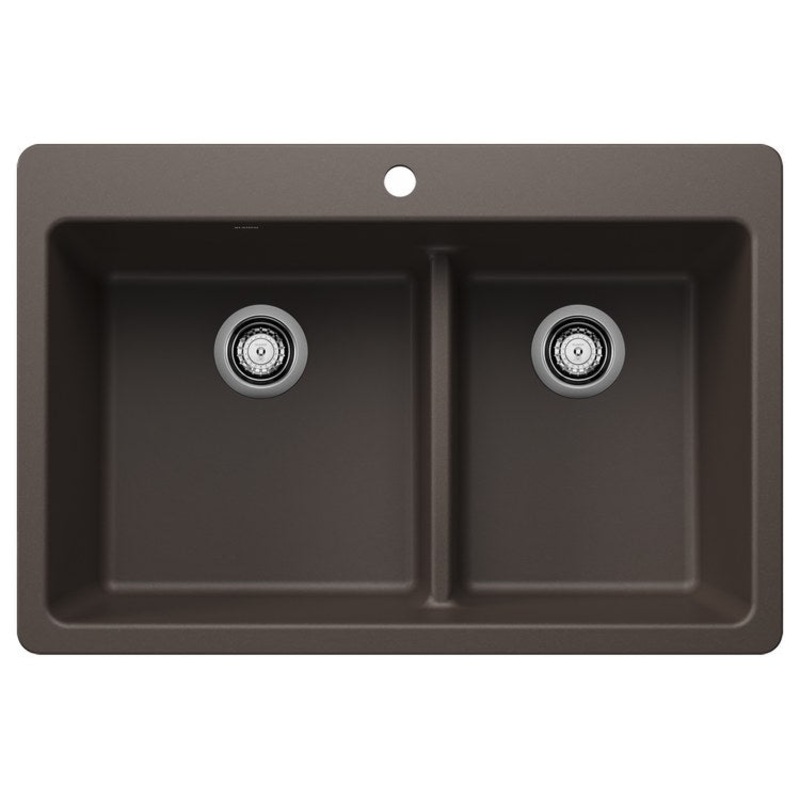 Kitchen Sink Liven 33 Inch 2 Bowl 60/40 Low Divide 3 Hole Cafe Undermount/Drop In Rectangular Silgrant