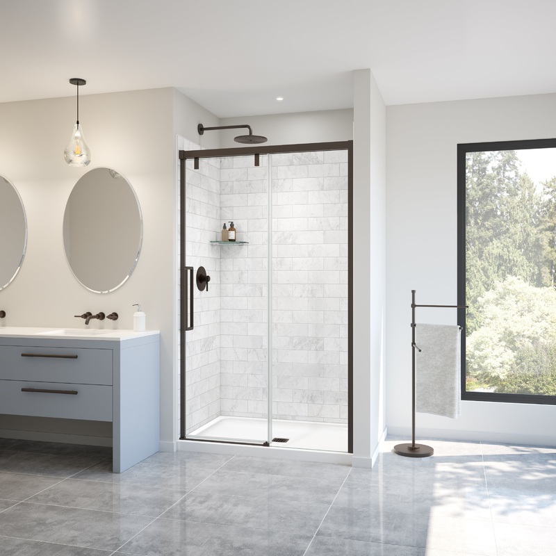 MAAX 135323-900-173-000 Uptown 44-47 x 76 in. 8 mm Sliding Shower Door for Alcove Installation with Clear glass in Dark Bronze