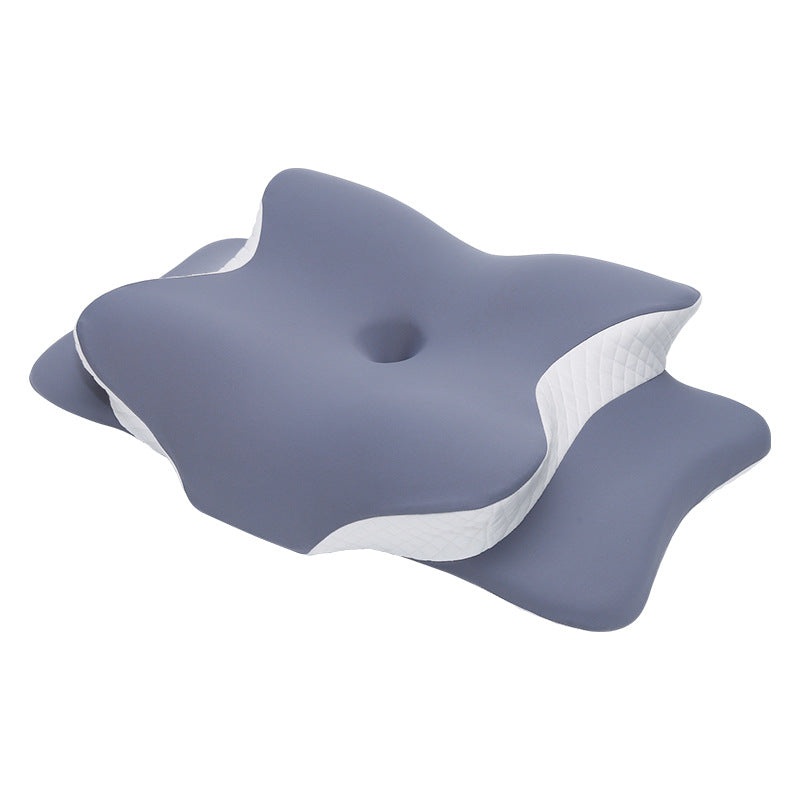 Blue and White Ergonomic Butterfly Memory Foam Pillow – Cervical Neck Support for Side, Back & Stomach Sleepers, Orthopedic Contour Design