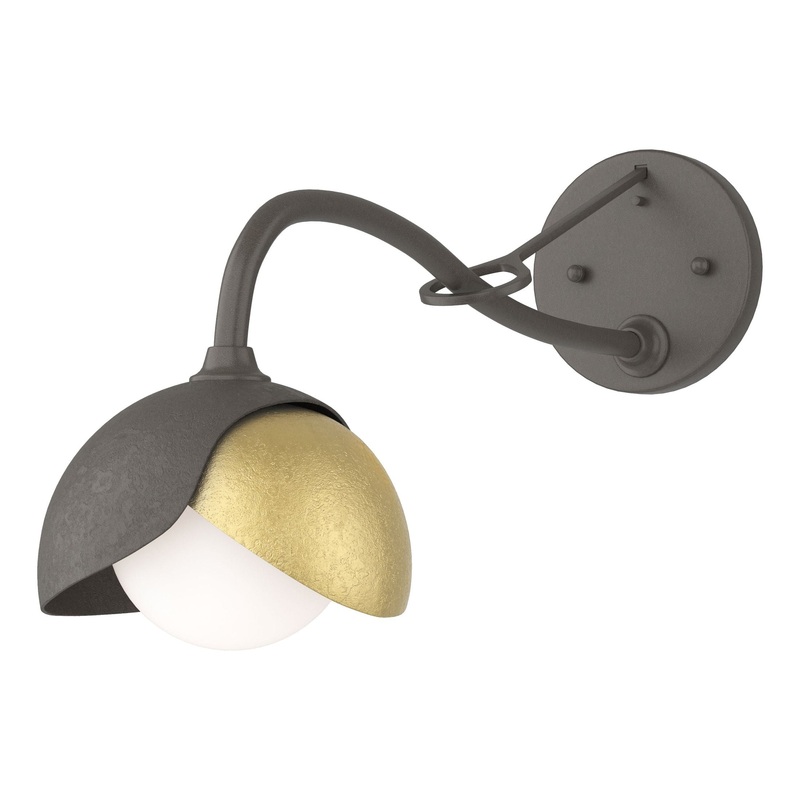 Brooklyn 1-Light Double Shade Long-Arm Sconce Dark Smoke Modern Brass