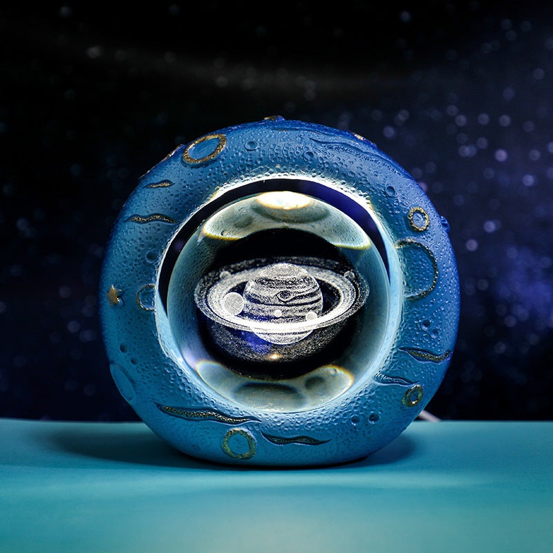 Celestial Ring LED Crystal Ball Lamp – 3D Engraving, Unique Gift (Saturn)