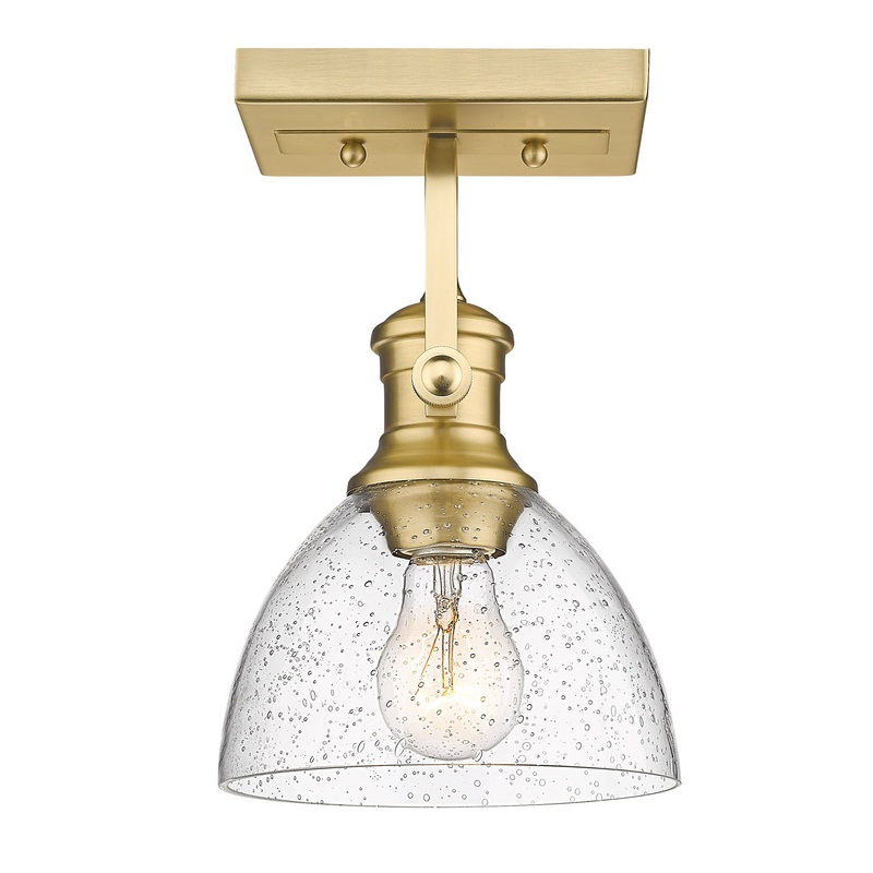 Hines BCB Semi-Flush in Brushed Champagne Bronze with Seeded Glass Shade