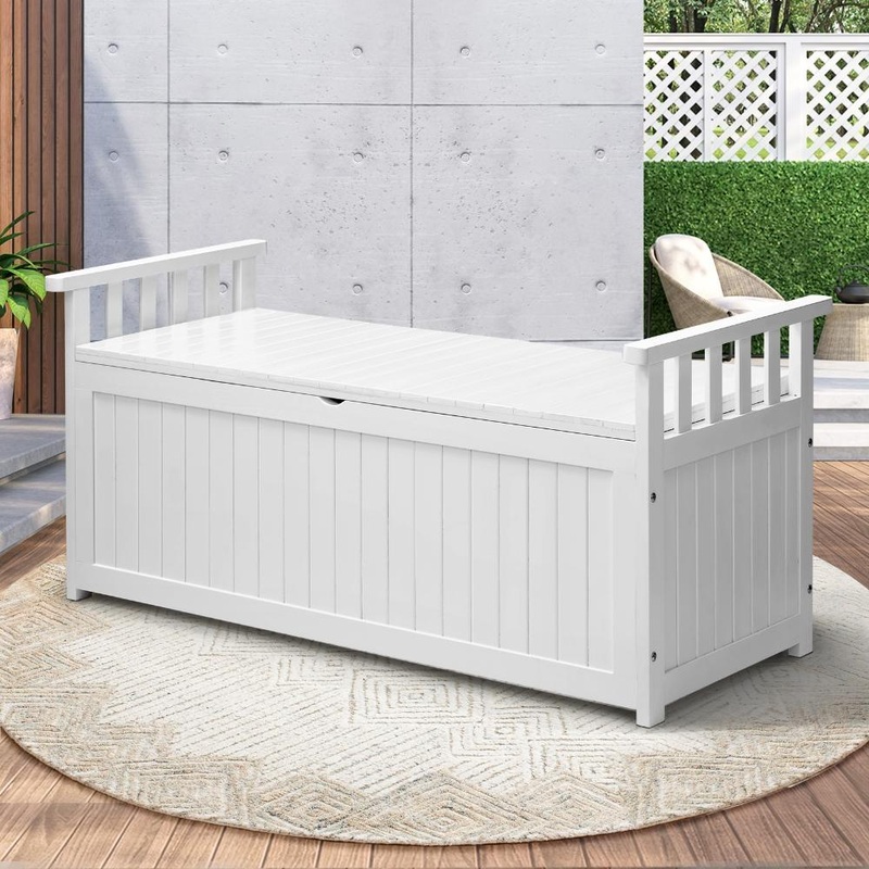 Outdoor Storage Bench Wooden Container White