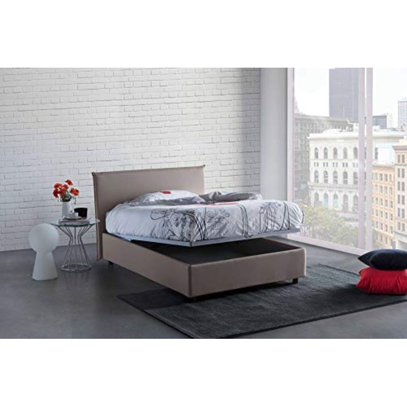 Talamo Italia Letto contenitore Una piazza e mezza Anna, Made in Italy, Letto con rivestimento in tessuto, Apertura frontale, adatto per materasso cm 120×190, Tortora