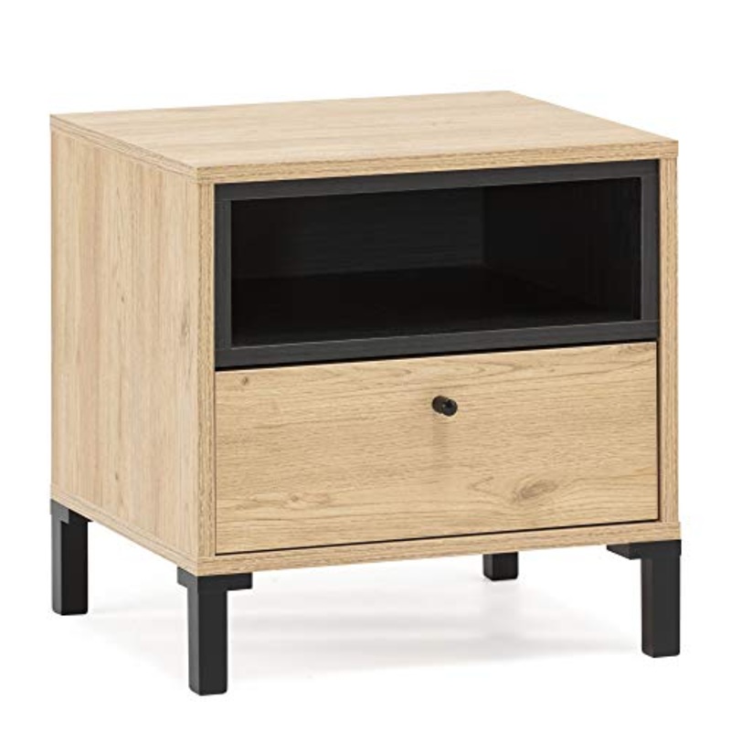VS Venta-stock Comodino Javea 1 cassetto e 1 nicchia, Color Legno e Nero, 45 cm (Larghezza) 40 cm (profondit) 47,5 cm (Altezza)
