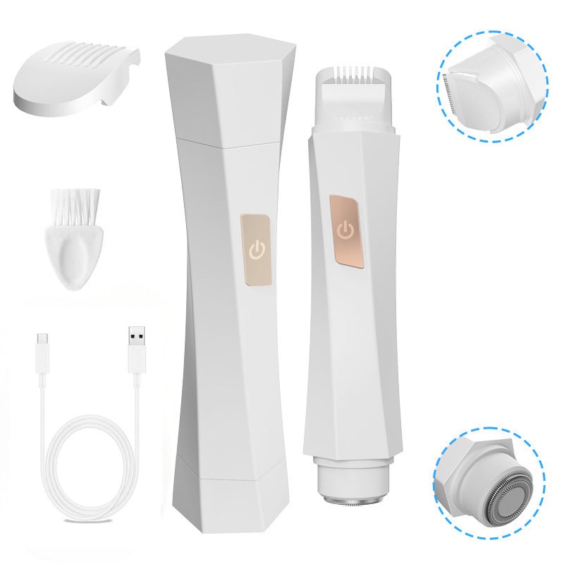 2-in-1 Women’s Electric Body Shaver & Facial Trimmer – IPX7 Waterproof, Dual Head with Ceramic Blades, USB Rechargeable(White)