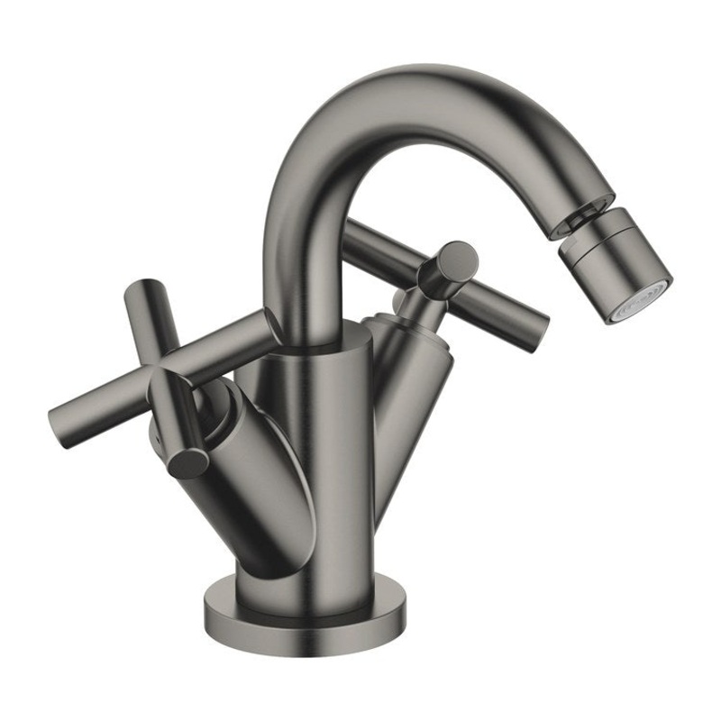 Bidet Faucet Tara Mixer 2 Cross Brushed Dark Platinum Pop-Up Waste 1 Hole 1.8 Gallons per Minute