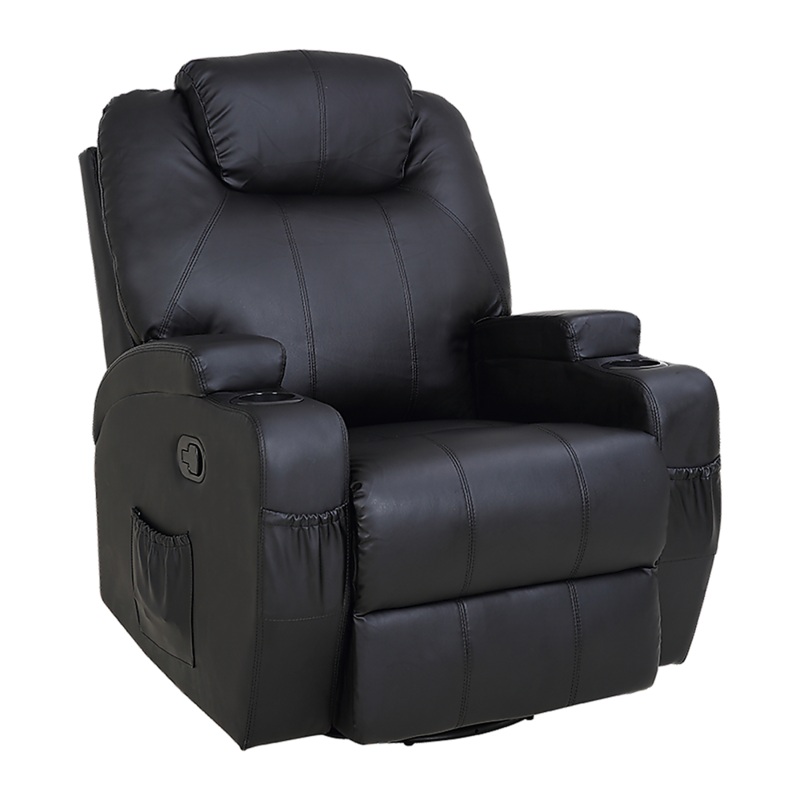 Black Massage Sofa Chair Recliner 360 Degree Swivel PU Leather Lounge 8 Point Heated