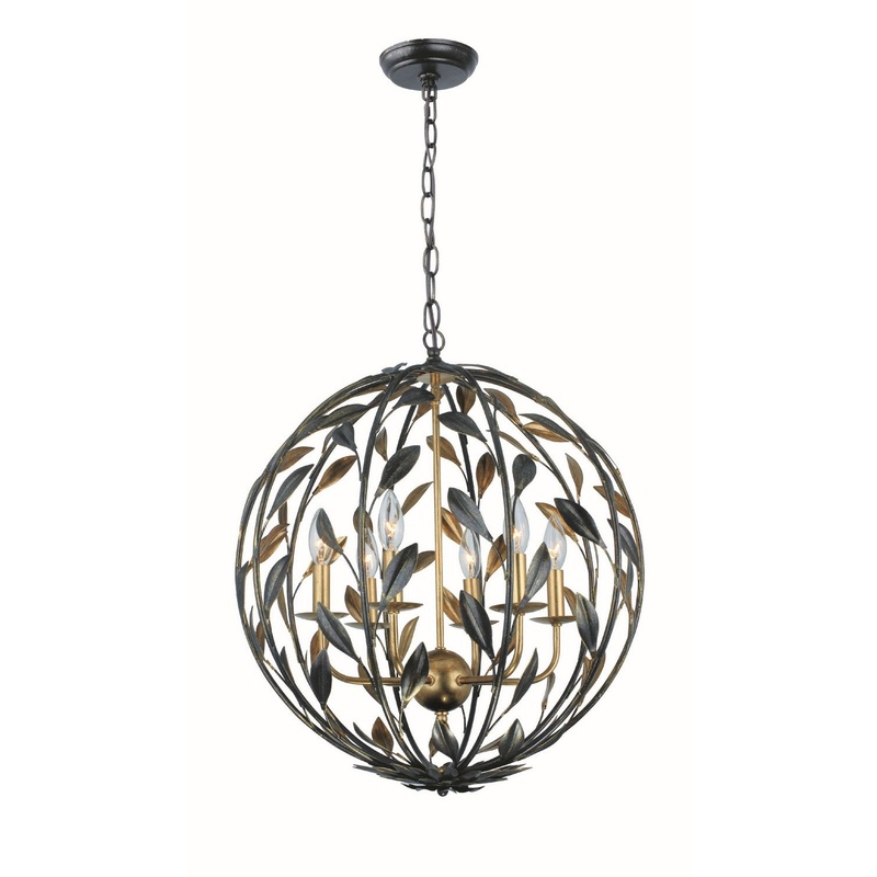 Crystorama 506-EB-GA Broche Six Light Chandelier English Bronze / Antique Gold