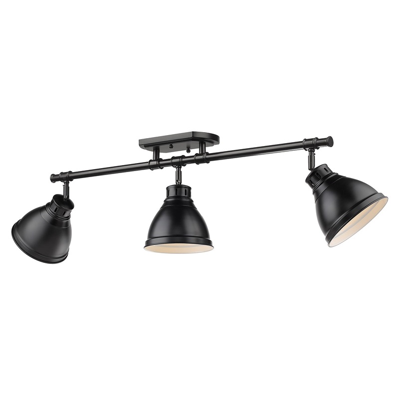 Duncan 3 Light Semi-Flush – Track Light in Matte Black with a Matte Black Shades