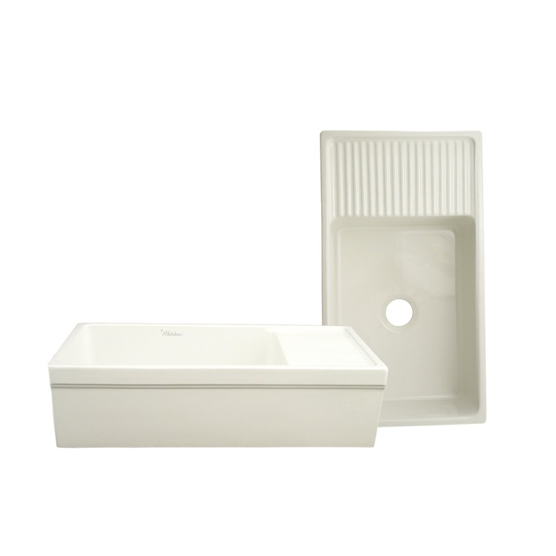 Farmhaus Fireclay Quatro Alcove Large Reversible Sink with Integral Drainboard and Decorative 2 ” Lip on Both Sides