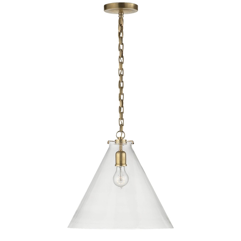 One Light Pendant from the Katie Conical Collection in Hand-Rubbed Antique Brass Finish by Visual Comfort Signature