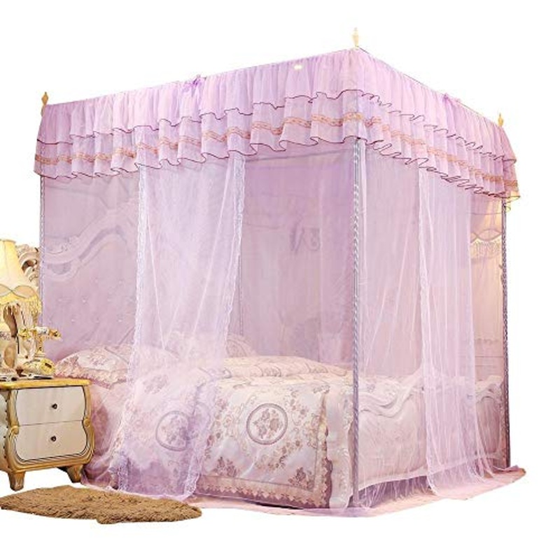 Rockyin Principessa Quattro Montante d’angolo Bed Tenda baldacchino zanzariere Net Biancheria da Letto (L)
