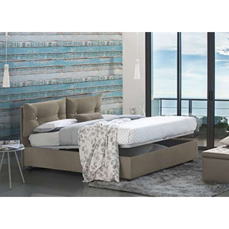 Talamo Italia Letto contenitore Matrimoniale Giulia, Made in Italy, Letto con rivestimento in tessuto, Apertura frontale, con materasso cm 160×190 incluso, Tortora
