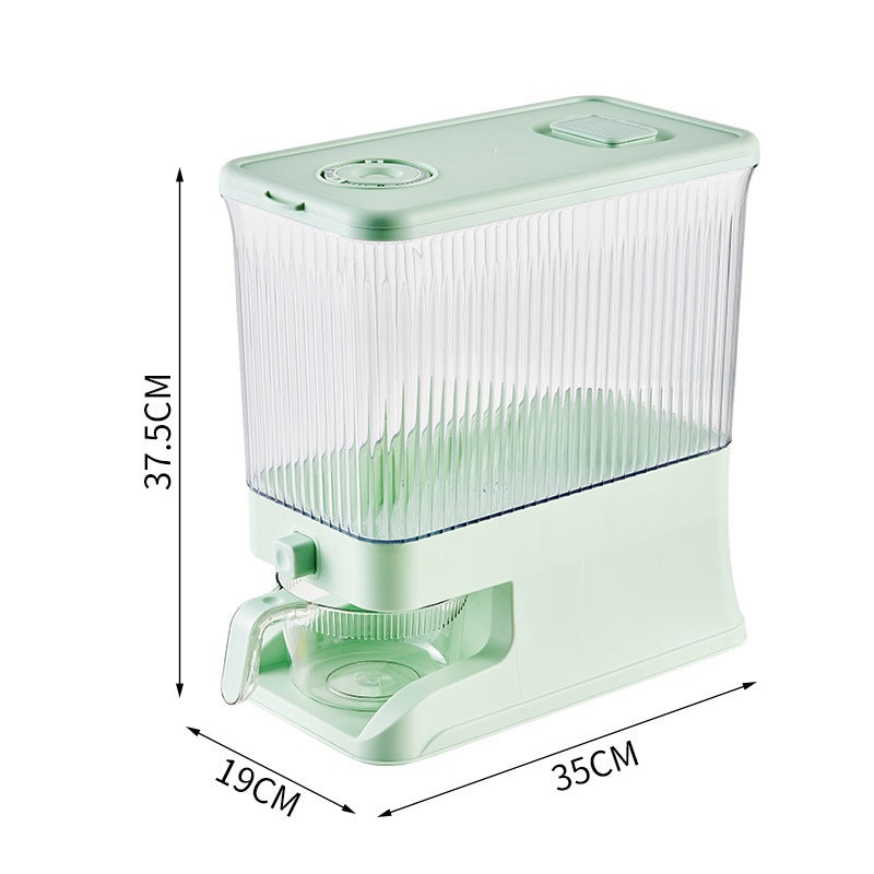 Transparent Apple Green Smart Kitchen Rice Dispenser – Automatic Press-Style Rice Storage Bin