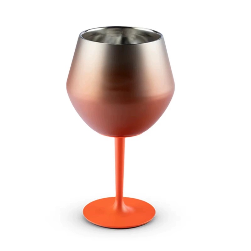 2 Pcs Orange Detachable Stainless Steel Wine Glass – 14oz (420ml) Portable Stemmed Goblet for Outdoors & Travel
