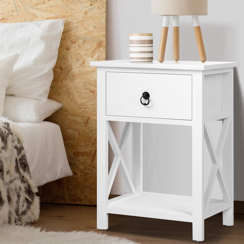 Artiss 2 X Bedside Table 1 Drawer with Shelf – EMMA White