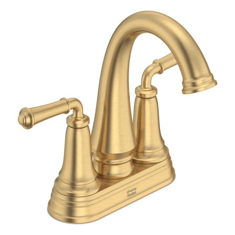 Lavatory Faucet Delancey Centerset 4 Inch Spread 2 Lever ADA CALGreen/WaterSense/CEC Brushed Cool Sunrise 1.2 Gallons per Minute Push Pop-Up Drain 3 Hole