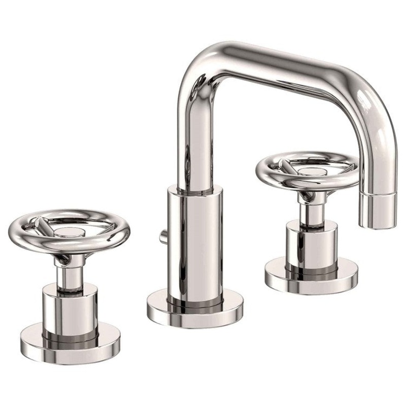 Lavatory Faucet Tyler Widespread 8 to 20 Inch Spread 2 Wheel Polished Nickel 1.2 Gallons per Minute Brass Spout Height 3-9/16 Inch