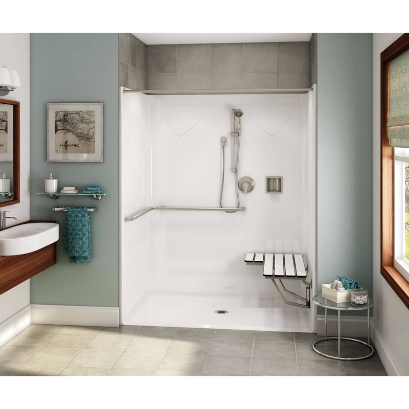 MAAX 106081-000-002-118 OPS-6036-RS ADA Compliant (with Seat) AcrylX Alcove Center Drain One-Piece Shower in White