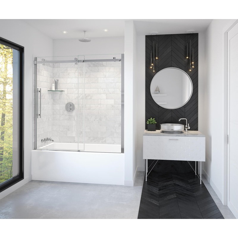 MAAX 138480-900-084-000 Vela 56 -59 x 59 in. 8 mm Sliding Tub Door for Alcove Installation with Clear glass in Chrome