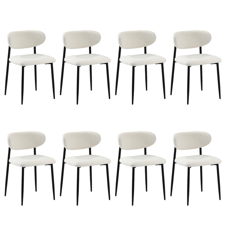 Oikiture 8x Dining Chairs Boucle Fabric Black&White