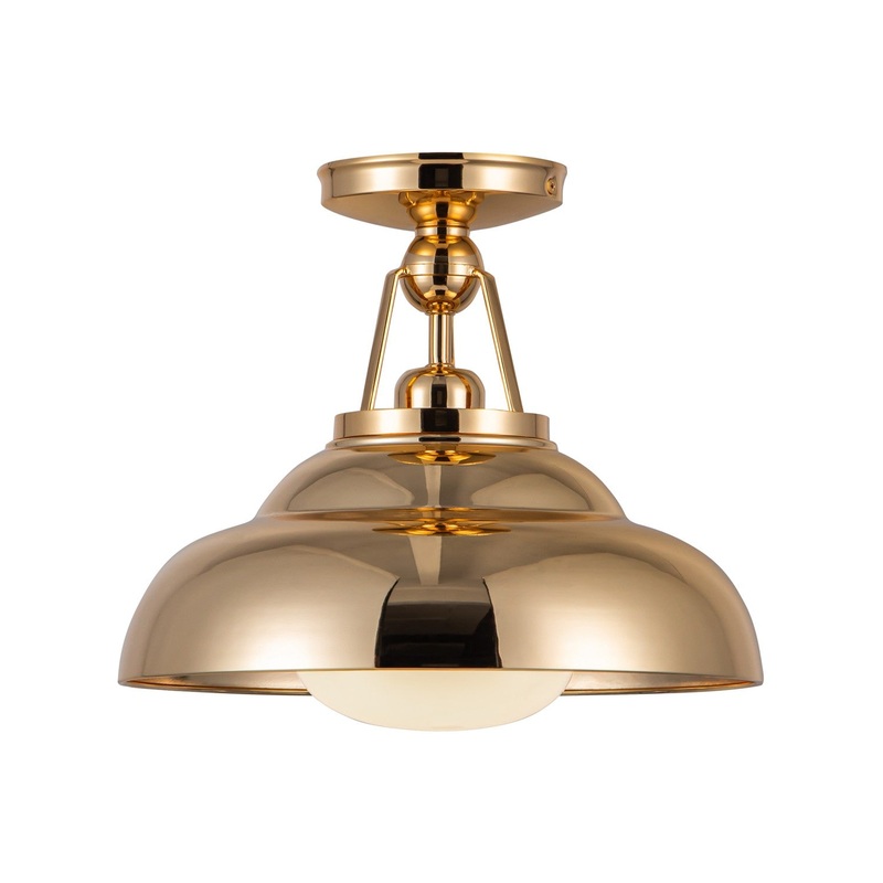 One Light Semi-Flush Mount from the Palmetto Collection in Polished Brass/Glossy Opal Glass Finish by Alora