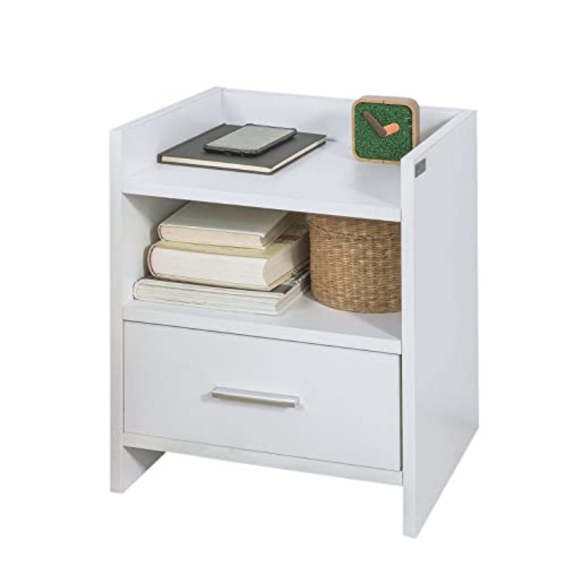 SoBuy Comodino Bianco, Comodino Letto con cassetto FBT66-W