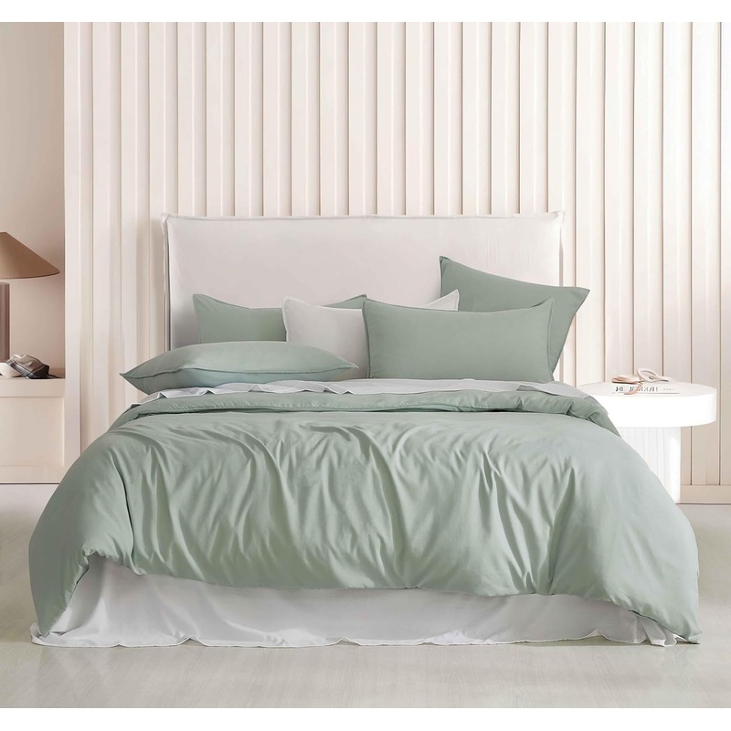 Vintage Washed Microfibre Quilt Cover Set (Sage, Single)
