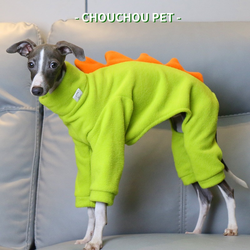 XXXL Adorable Dinosaur Fleece Dog Jumpsuit – Warm Winter Pajamas for Whippets & Italian Greyhounds