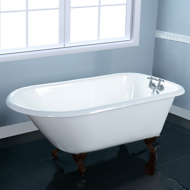 Aqua Eden VCT3D663019NT5 66-Inch Cast Iron Roll Top Clawfoot Tub with 3-3/8 Inch Wall Drillings, White/Oil Rubbed Bronze