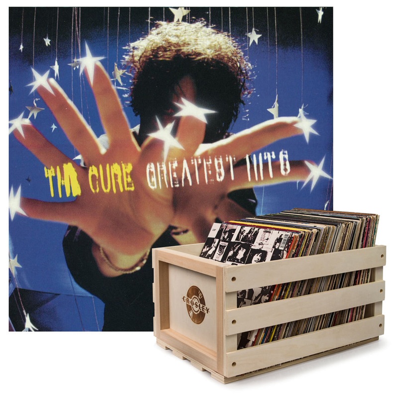 Crosley Record Storage Crate & The Cure Greatest Hits – Double Vinyl Album Bundle