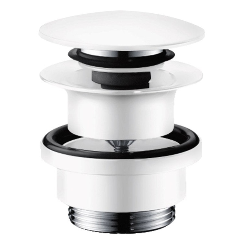 Drain Assembly Push-Open with Overflow Matte White 1-1/4 Inch Brass